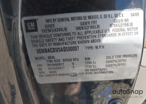 2010 Chevrolet Hhr Lt из США, поврежденный, VIN 3GNBACDV3AS500037